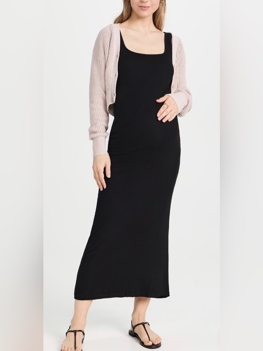 HATCH The Long Body Ribbed Tank Dress in Black Size Small